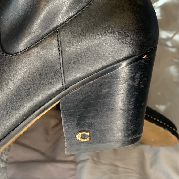 Coach black leather pell bootie w gold trim detail | size 8 - Picture 4 of 8